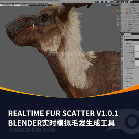 Blender实时模拟毛发生成工具realtime fur scatter v1.0.1