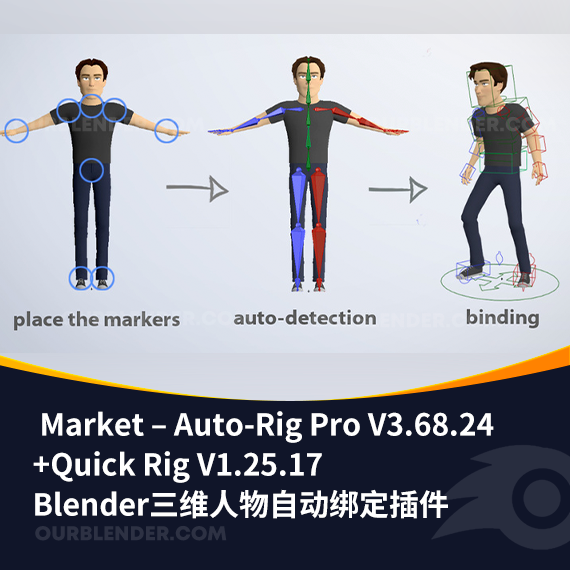 Blender三维人物自动绑定插件 Market – Auto-Rig Pro V3.68.24 + Quick Rig V1.25.17